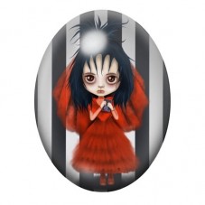 Cabochon en Verre Illustré Jeune Fille Beetlejuice aux Cheveux Bicolores 13x18, 18x25 ou 30x40mm pour la création de bijoux fant