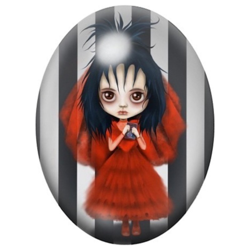 Cabochon en Verre Illustré Jeune Fille Beetlejuice aux Cheveux Bicolores 13x18, 18x25 ou 30x40mm