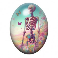 Cabochon en Verre Illustré Squelette Coloré aux Papillons 13x18, 18x25 ou 30x40mm pour la création de bijoux fantaisie - DIY
