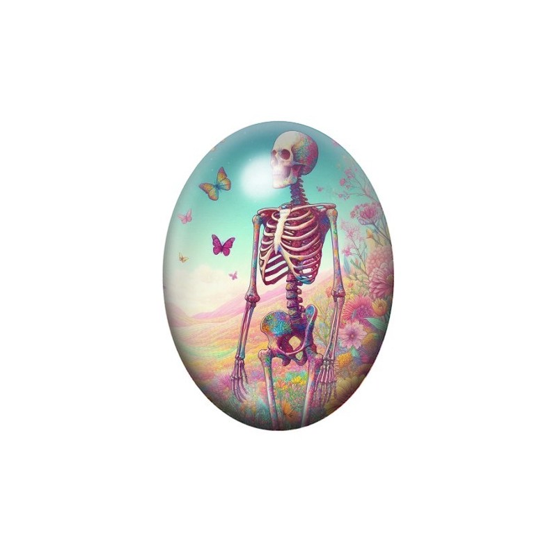 Cabochon en Verre Illustré Squelette Coloré Gothique 13x18, 18x25 ou 30x40mm