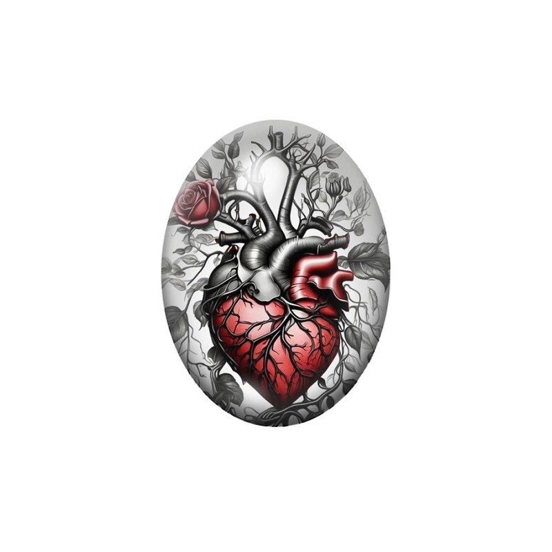 Cabochon en Verre Illustré Organe Coeur Gothique 13x18, 18x25 ou 30x40mm