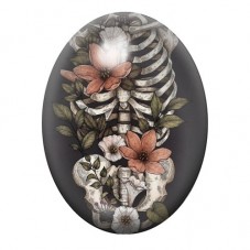 Cabochon en Verre Illustré Buste Squelette Fleurs Gothique 13x18, 18x25 ou 30x40mm  pour la Création de Bijoux Fantaisie - DIY