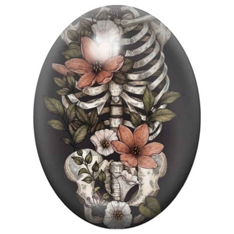Cabochon en Verre Illustré Cage Thoracique aux Fleurs d’Automne 13x18, 18x25 ou 30x40mm