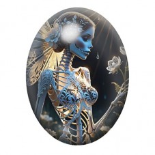 Cabochon en Verre Illustré Femme Squelette Gothique 13x18, 18x25 ou 30x40mm  pour la Création de Bijoux Fantaisie - DIY