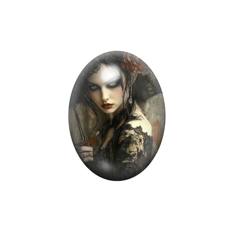 Cabochon en Verre Illustré Femme Gothique 13x18, 18x25 ou 30x40mm