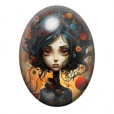 Cabochon en Verre Illustré Jeune Fille Gothique aux Rouages Colorés 13x18, 18x25 ou 30x40mm pour la création de bijoux fantaisie
