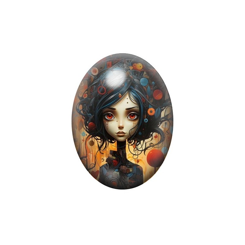 Cabochon en Verre Illustré Jeune Fille Gothique 13x18, 18x25 ou 30x40mm