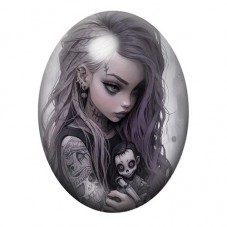 Cabochon en Verre Illustré Jeune Fille Tatouée Gothique 13x18, 18x25 ou 30x40mm  pour la Création de Bijoux Fantaisie - DIY