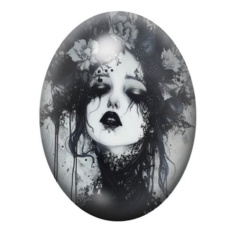 Cabochon en Verre Illustré Femme Gothique 13x18, 18x25 ou 30x40mm
