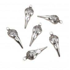 4 Breloques Squelette Crâne Oiseau Gothique Halloween 35x13mm