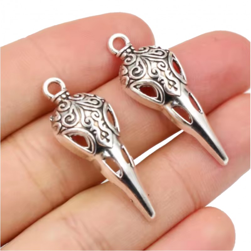 4 Breloques Squelette Crâne Oiseau Gothique Halloween 35x13mm