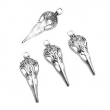 4 Breloques Squelette Crâne Oiseau Gothique Halloween 35x13mm