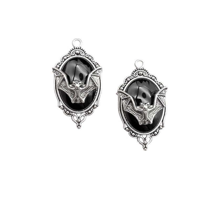 Breloque Pendentif Chauve-Souris Cabochon en Résine Métal Argenté Gothique 42x23mm