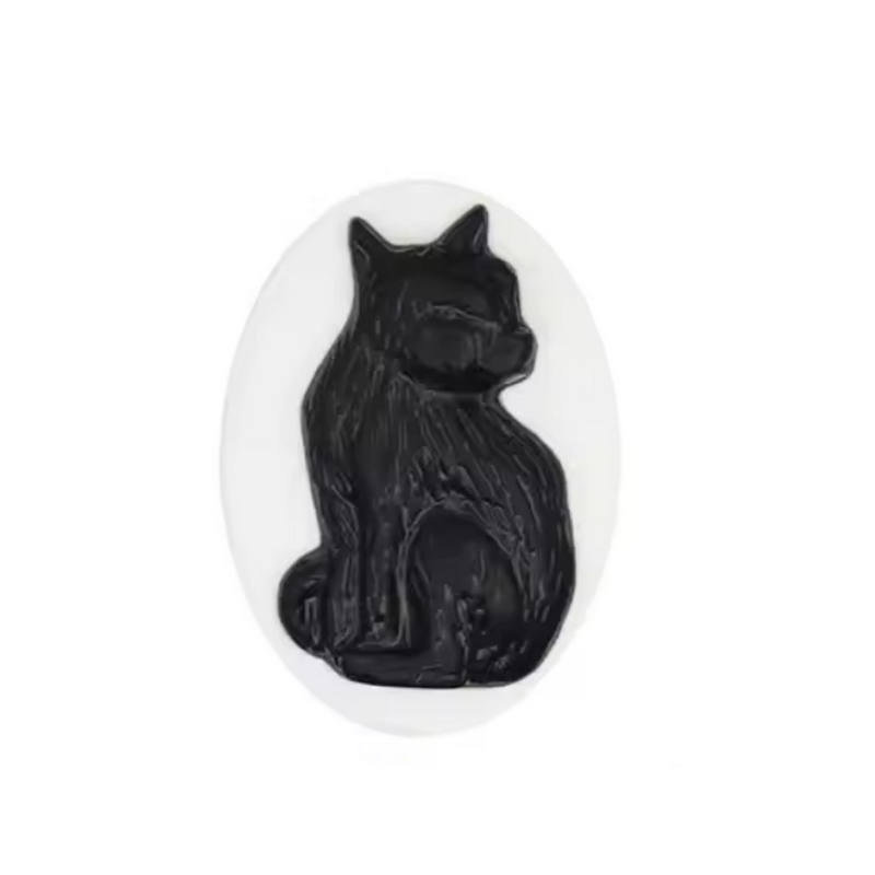 2 Camées Cabochon Chat Noir Gothique 18x25mm