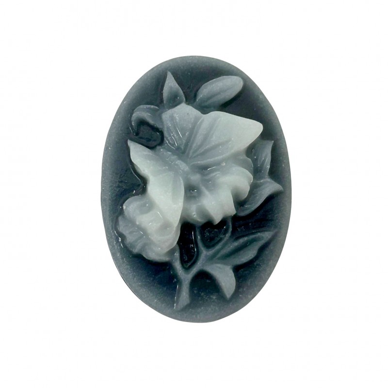 2 Camées Cabochon Fleurs Papillon 18x25mm