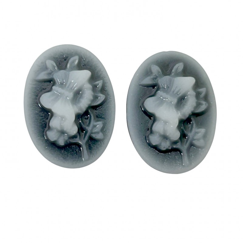 2 Camées Cabochon Fleurs Papillon 13x18mm