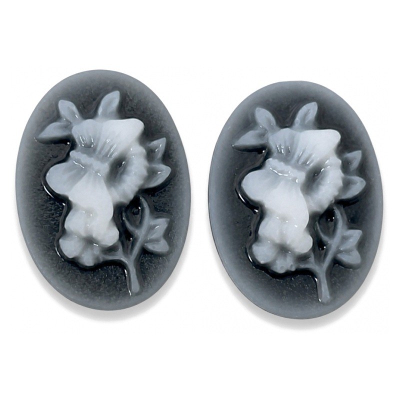 2 CamÃ©es Fleurs et Papillon Gris 13x18mm