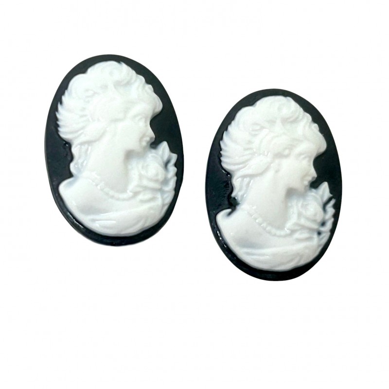 2 Camées Cabochon Lady Vintage 13x18mm