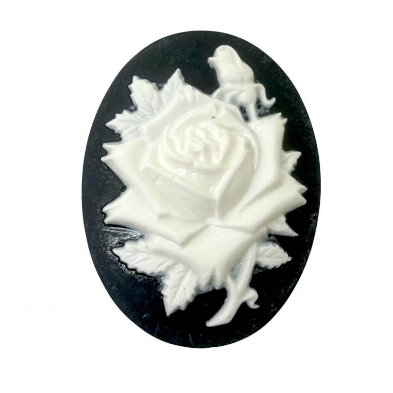 Camée Cabochon Fleur Rose Blanche 30x40mm
