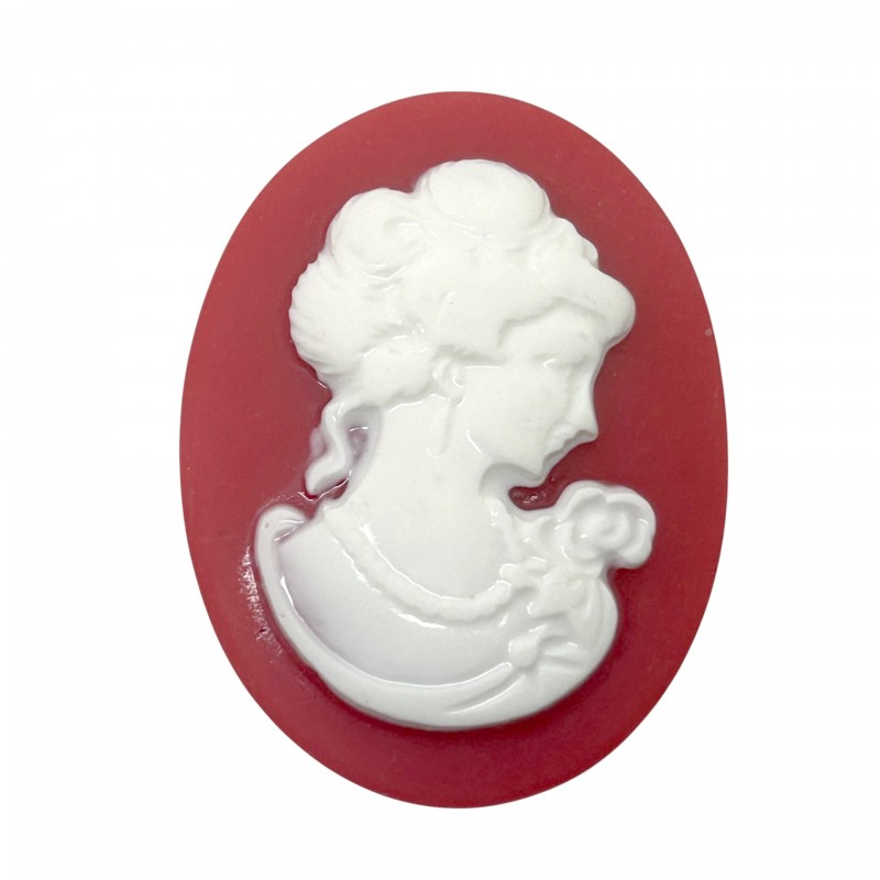 Camée Cabochon Lady Vintage Rouge pour Support 30x40mm