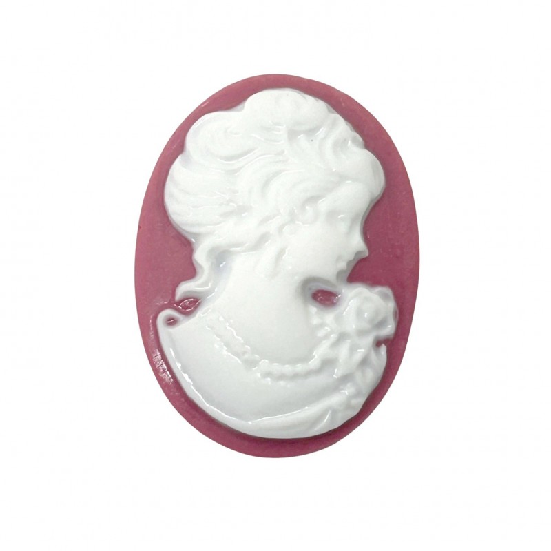 2 Camées Cabochon Lady Vintage Vieux Rose 18x25mm