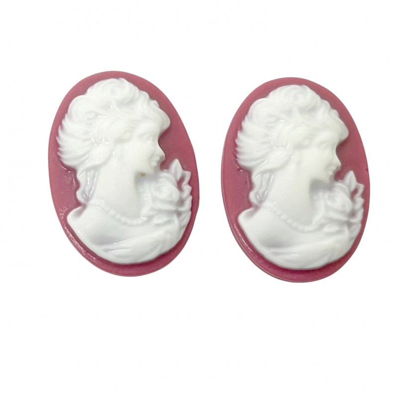 2 Camées Cabochon Lady Vintage Vieux Rose 13x18mm