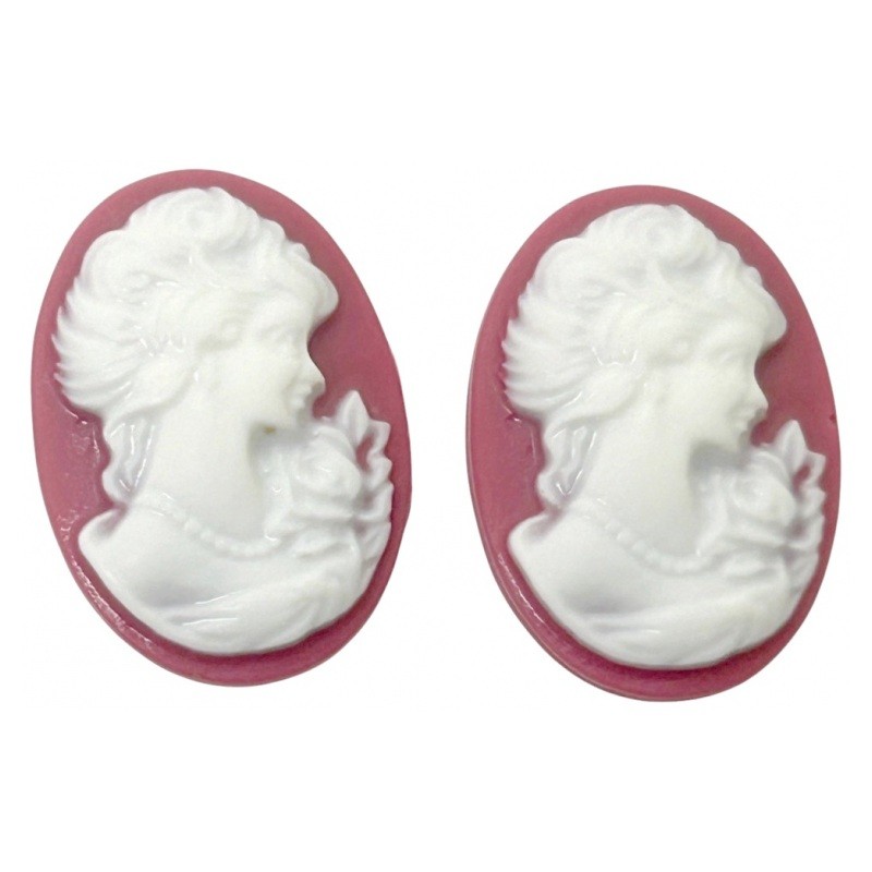 2 CamÃ©es Lady Vintage Vieux Rose 13x18mm