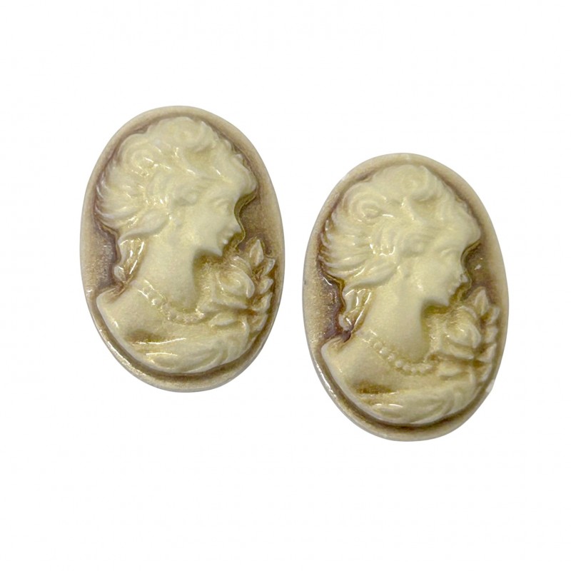 2 Camées Cabochon Lady Vintage 13x18mm