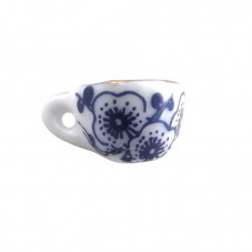 1 Mini Tasse en Céramique Fleurs Bleues et Dorure 16x11mm