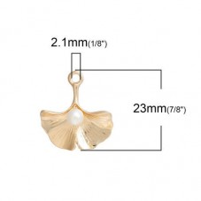 2 Breloques Feuille de Ginkgo avec Perle Métal Doré 23x21mm