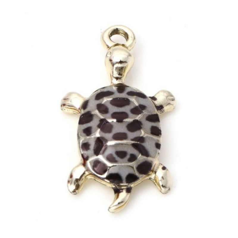 2 Breloques Tortue en Émail Léopard Métal Doré 24x14mm