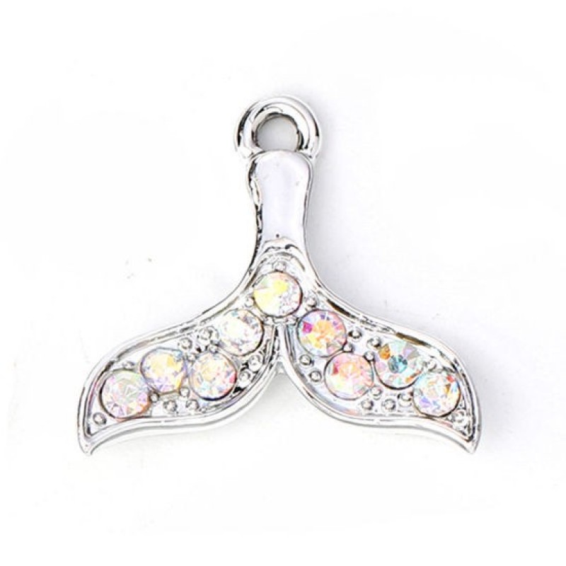 2 Breloques Queue de Sirène Argenté avec Strass 20x19mm