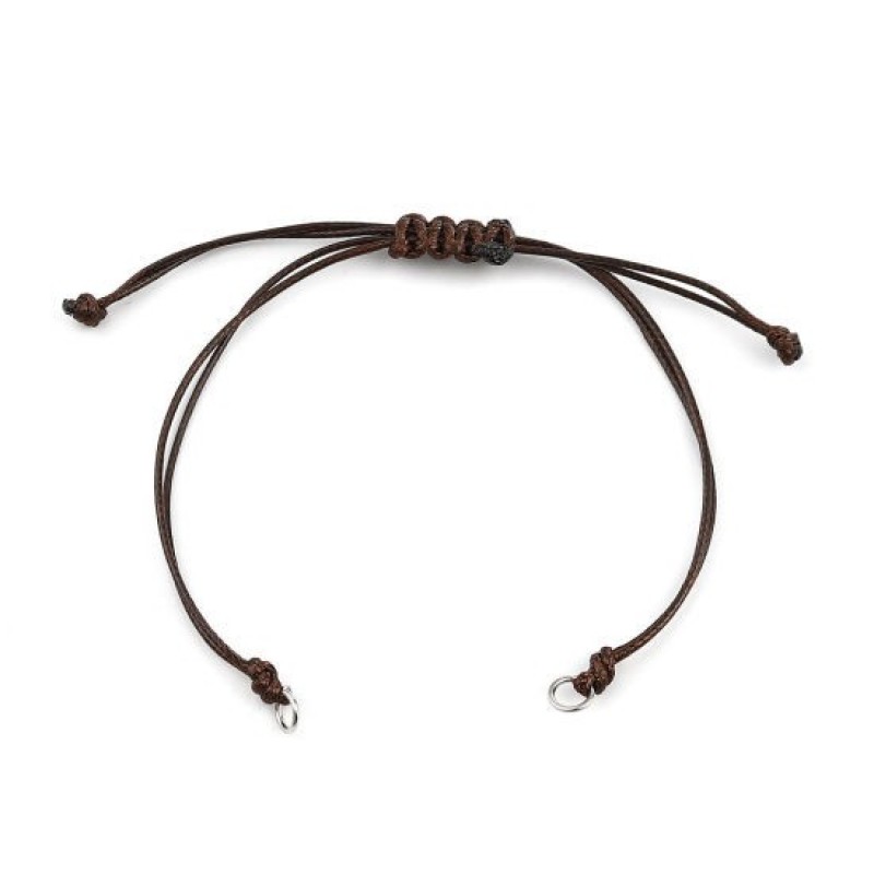 2 Bracelets Connecteurs en Cordon Ciré Tressé Réglable Marron 13,5cm