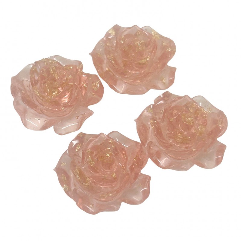 4 Cabochons Rose en Résine Rose avec Feuille d’Or 18mm