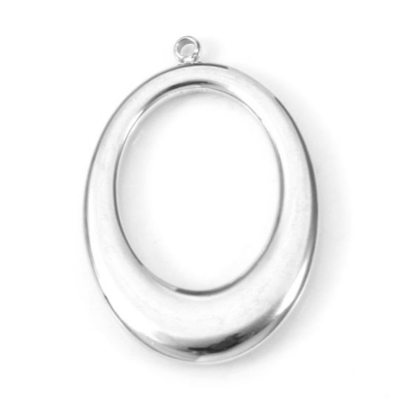 Breloque Ovale Ajouré en Acier Inoxydable Argenté 29x19mm