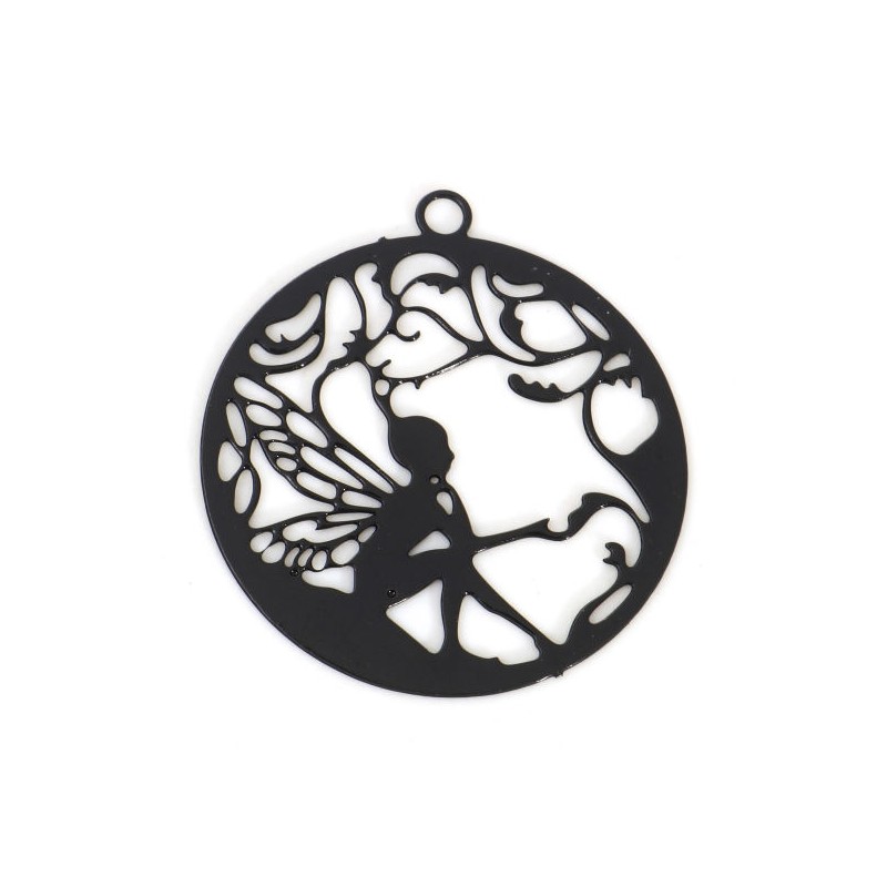 4 Breloques Pendentif Fée Estampe Filigrane Ajouré Noir 22x20mm