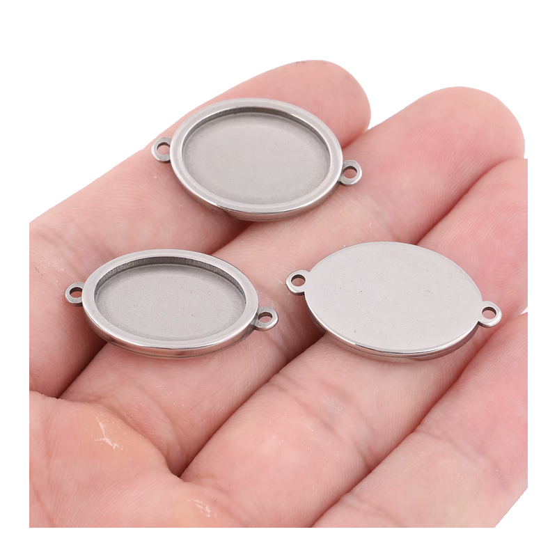 Support Connecteur Argenté en Acier Inoxydable pour Cabochon 13x18mm
