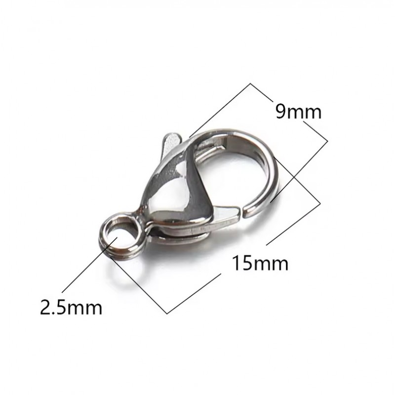 5 Fermoirs en Acier Inoxydable Argenté 15mm pour Chaine Bijoux DIY