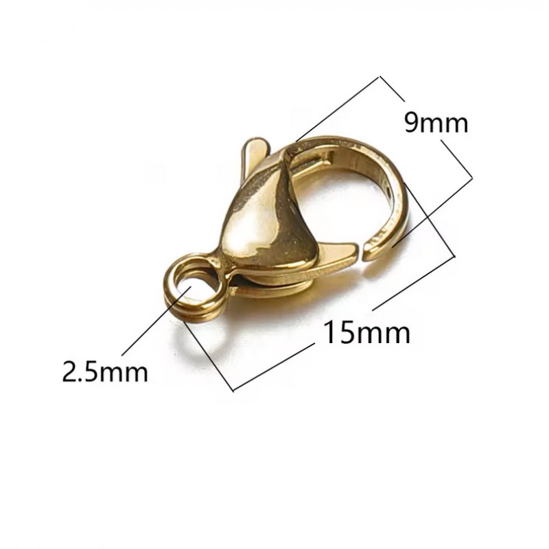 5 Fermoirs en Acier Inoxydable Doré 15mm pour Chaine Bijoux DIY