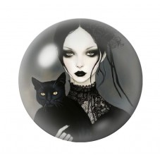 Cabochon en Verre Illustré Femme Chat Noir Gothique 12 à 25mm  pour la Création de Bijoux Fantaisie - DIY