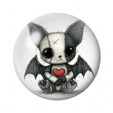 Cabochon en Verre Illustré Chauve-Souris Coeur Gothique 12 à 25mm  pour la Création de Bijoux Fantaisie - DIY