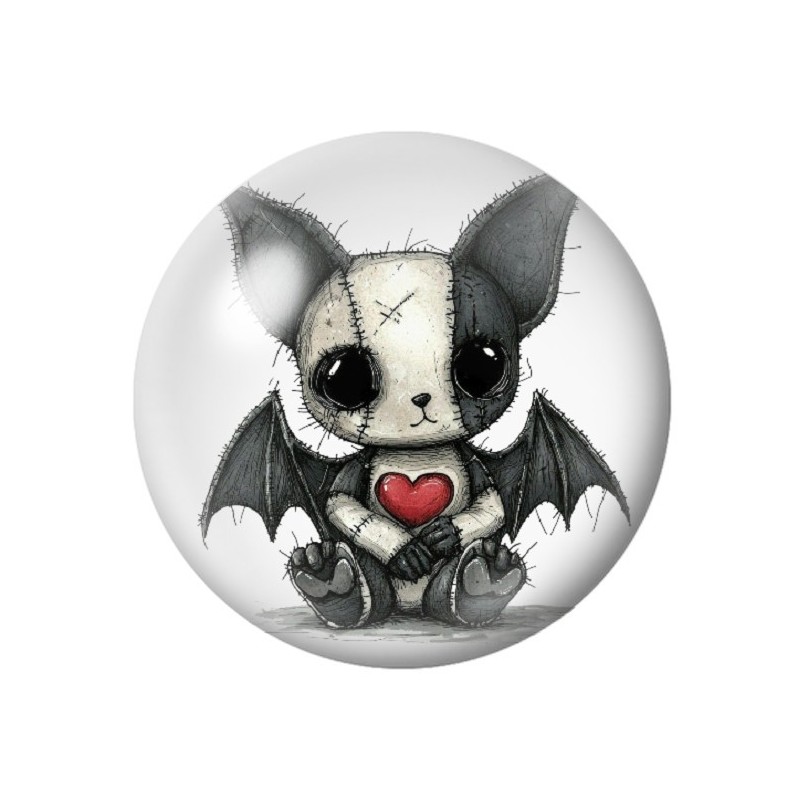 Cabochon en Verre Illustré Chauve-Souris Coeur Gothique 12 à 25mm
