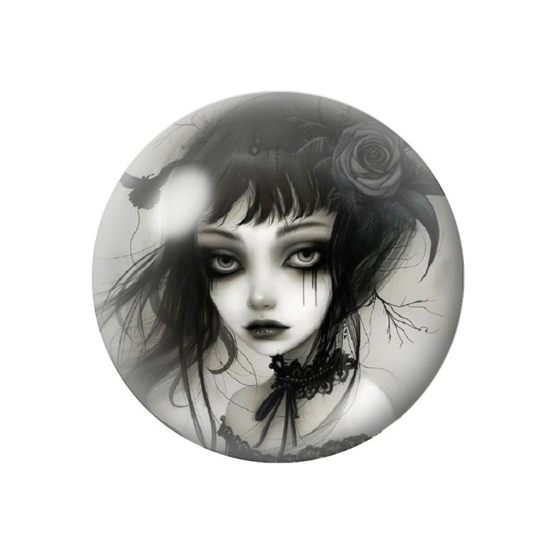 Cabochon en Verre Illustré Femme Gothique 12 à 25mm