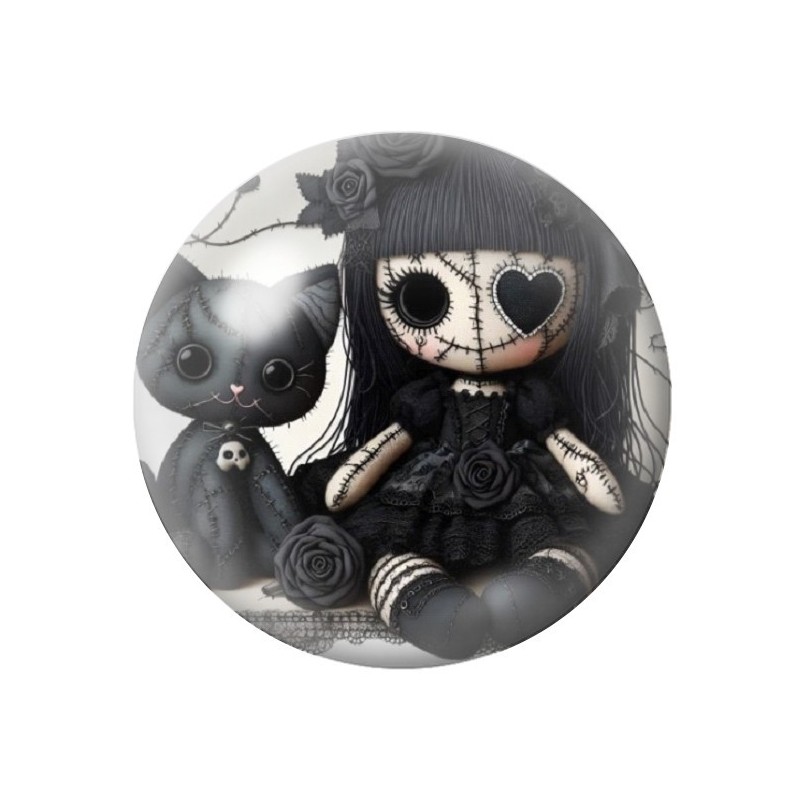 Cabochon en Verre Illustré Poupée Gothique 12 à 25mm