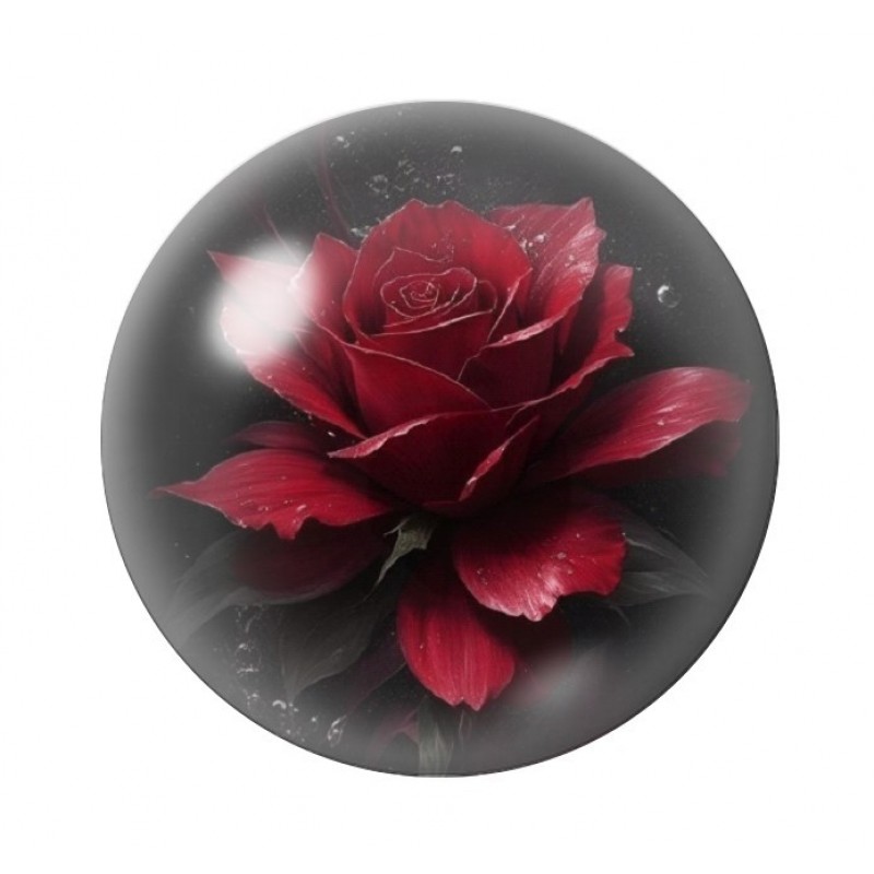 Cabochon en Verre Illustré Fleur Rose Rouge Gothique 12 à 25mm