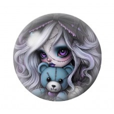 Cabochon en Verre Illustré Petite Fille Ourson Gothique 12 à 25mm  pour la Création de Bijoux Fantaisie - DIY