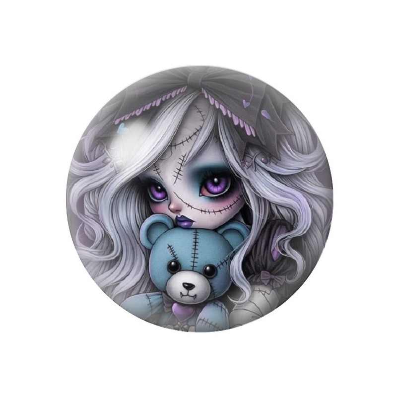 Cabochon en Verre Illustré Petite Fille Ourson Gothique 12 à 25mm