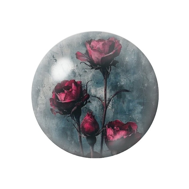 Cabochon en Verre Illustré Fleurs Roses Rouges Gothique 12 à 25mm