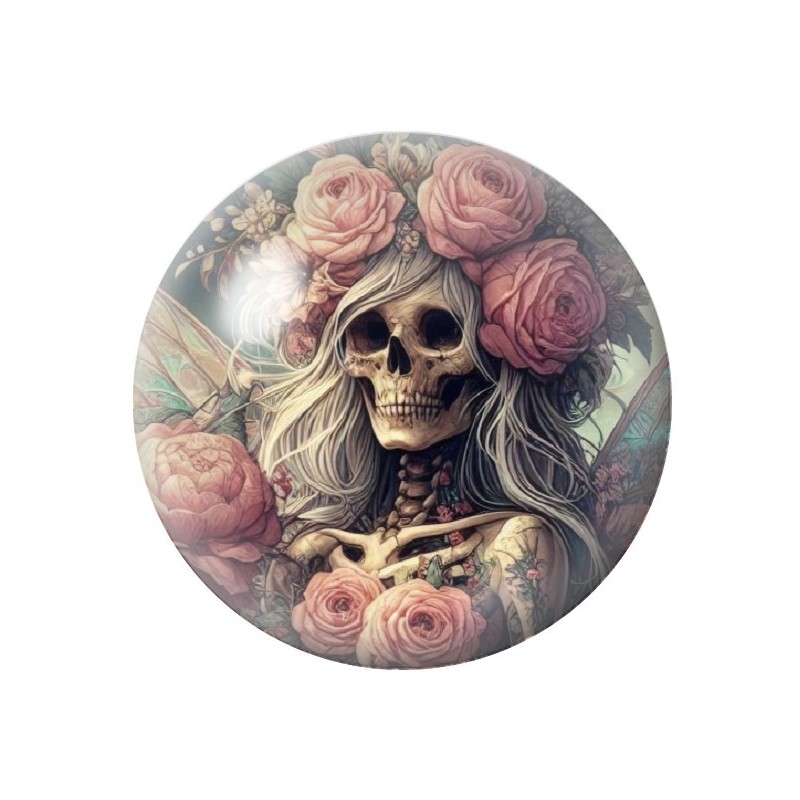Cabochon en Verre Illustré Femme Squelette Fleurs Gothique 12 à 25mm