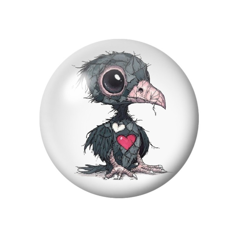 Cabochon en Verre Illustré Corbeau Coeur Gothique 12 à 25mm